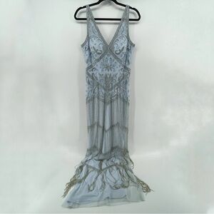 Aidan Mattox Cocktail Dress Blue Embellished Fringe Beads 10